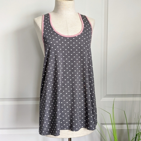 PJ Salvage Tops - PJ Salvage Tank Lounge Racerbacki Star Print Grey White Pink Scoop Neck L NWT
